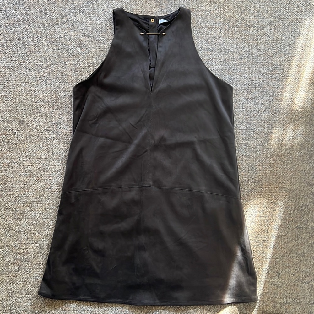 Velour grey dress with metal detail and v neck